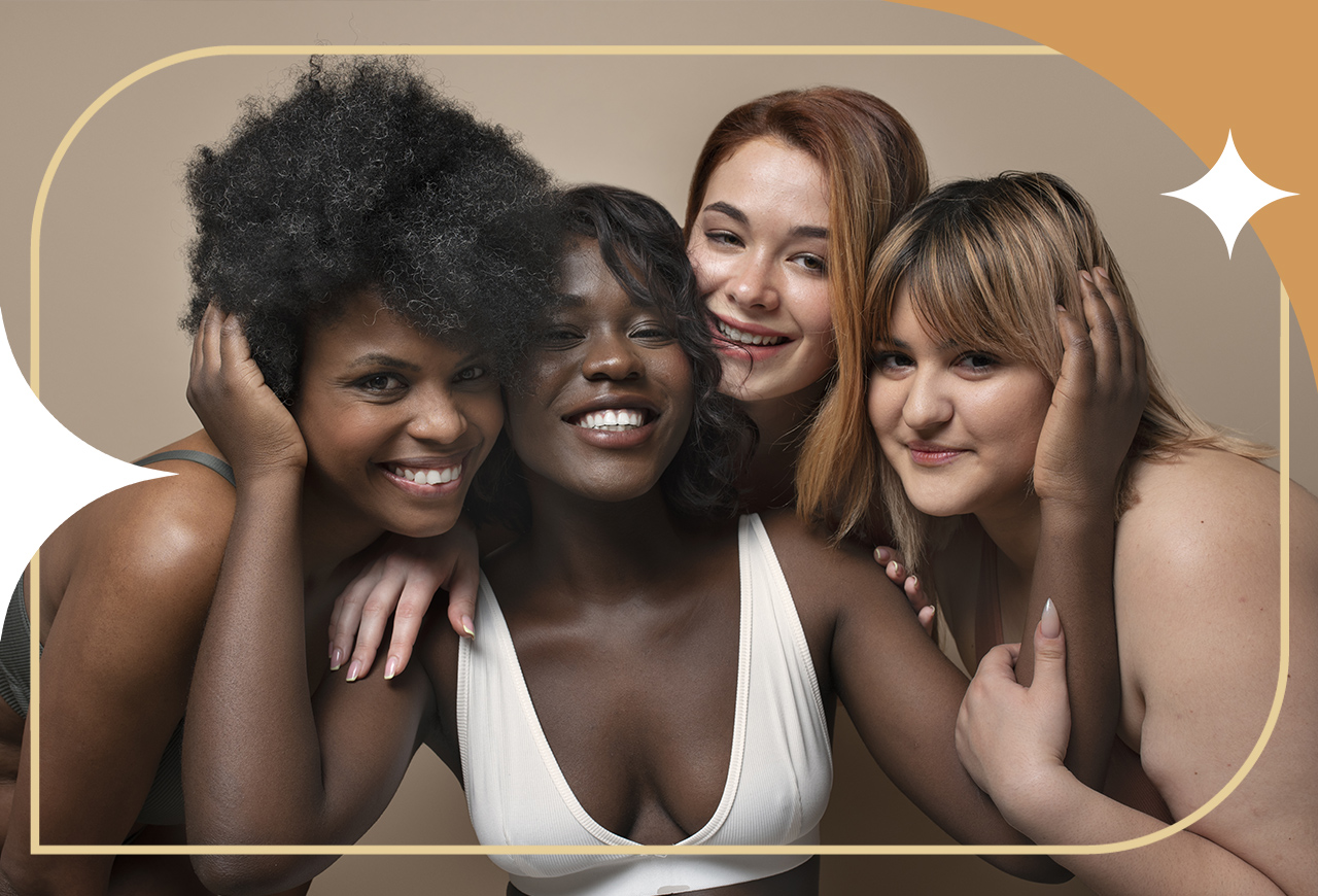 Mulheres com fototipos de pele diferentes, da pele mais clara a mais escura.