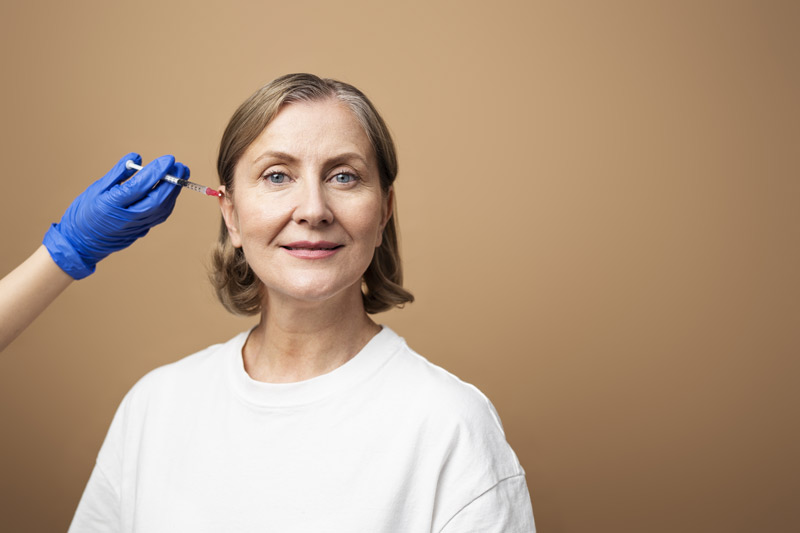 Mulher realizando procedimento de estética regenerativa: bioestimulador