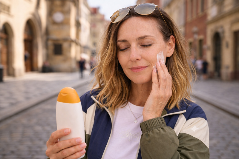 Mulher passando protetor no rosto no dia a dia para prolongar o Botox